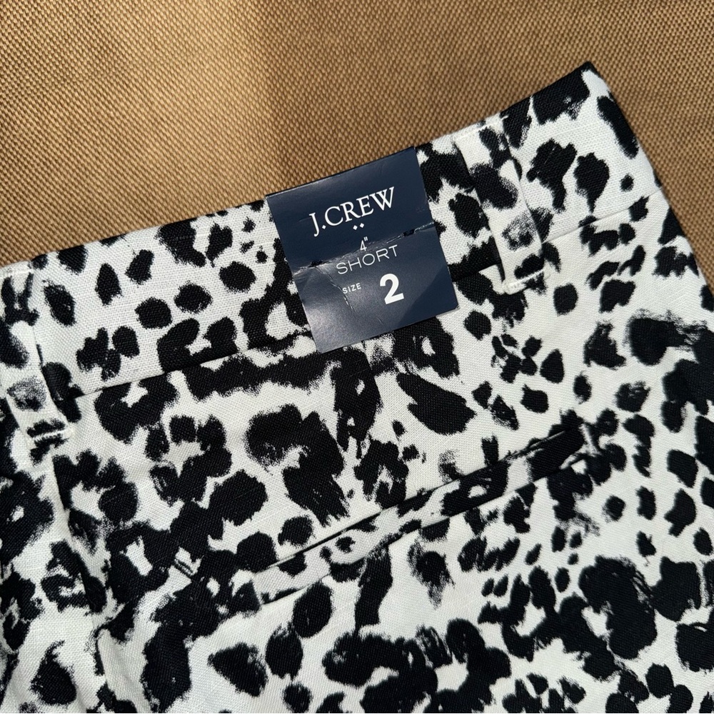 J.Crew Women's animal print Linen Blend Scalloped Hem shorts in white/black - Picture 11 of 14